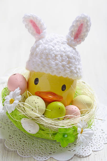 istock Easter decoration with little duck and eggs 467767604