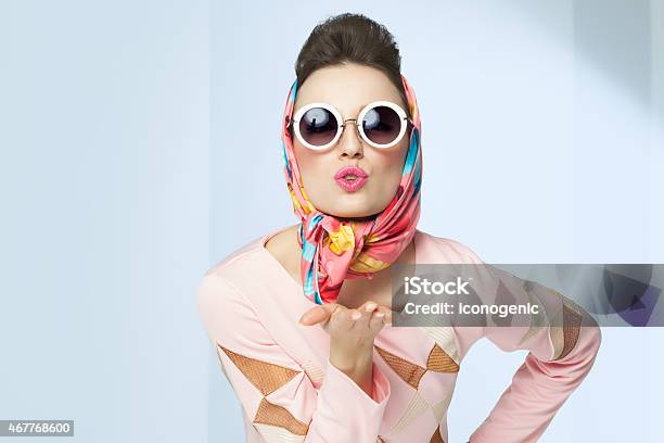 Sixties Style Girl Stock Photo - Download Image Now - Fashion, Headscarf, Retro Style