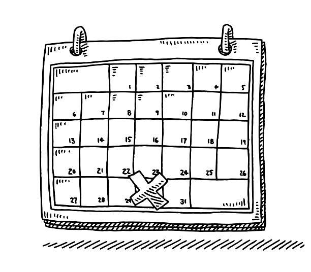 ilustrações de stock, clip art, desenhos animados e ícones de calendário mensal nomeação cross desenho - monthly