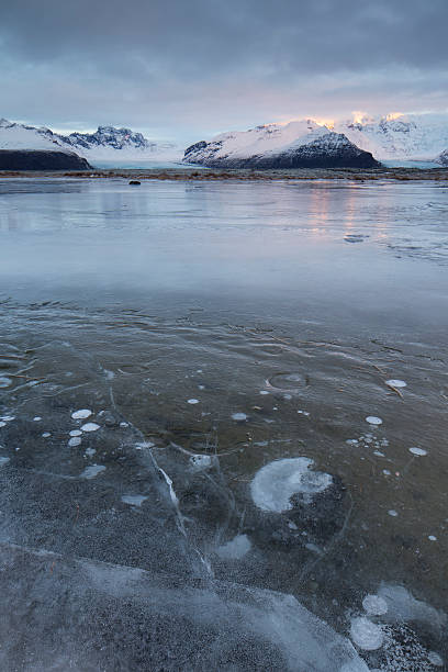 Frozen lake in Skaftafell National Park of Iceland stock photo