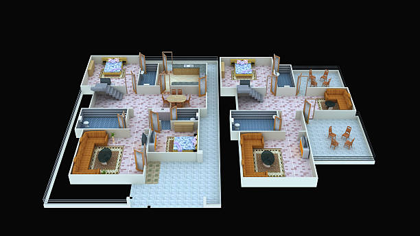 Interior plan2 for home ground floor and first floor- 3D 3D interior design for home (ground floor and first floor), white red car beautiful furnitures and flooring with black in background. the clinton foundation stock pictures, royalty-free photos & images