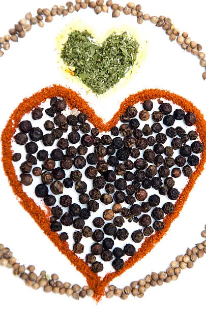 Spices heart, and smiley. Hearts and smiles made from spices. Happy Valentine's Day