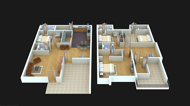 Interior plan4 for home ground floor and first floor- 3D 3D interior design for home (ground floor and first floor), white red car beautiful furnitures and flooring with black in background. the clinton foundation stock pictures, royalty-free photos & images