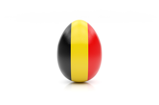 easter egg painted with the flag of Belgium on white background, isolated