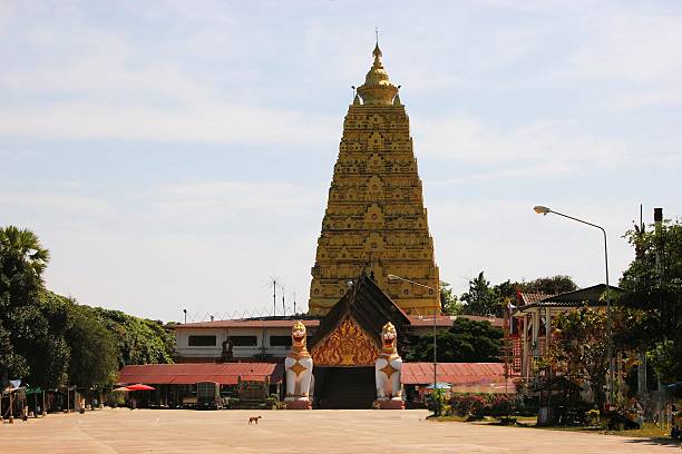istock Burmese temple with lion in Sangkhlaburi, Thailand 467773106