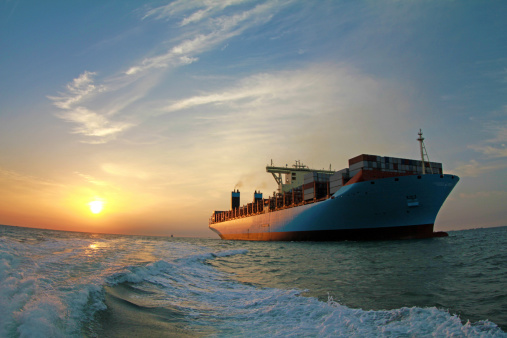 Sunlight on a container ship