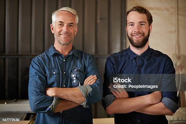 Father And Son Master And Apprentice Stock Photo - Download Image Now - Craftsperson, Looking At Camera, Smiling