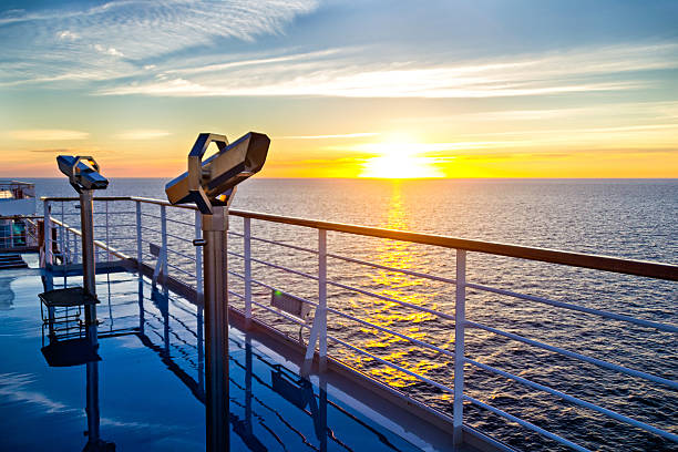 istock View of cruise liner deck, ocean and sunrise 467774672