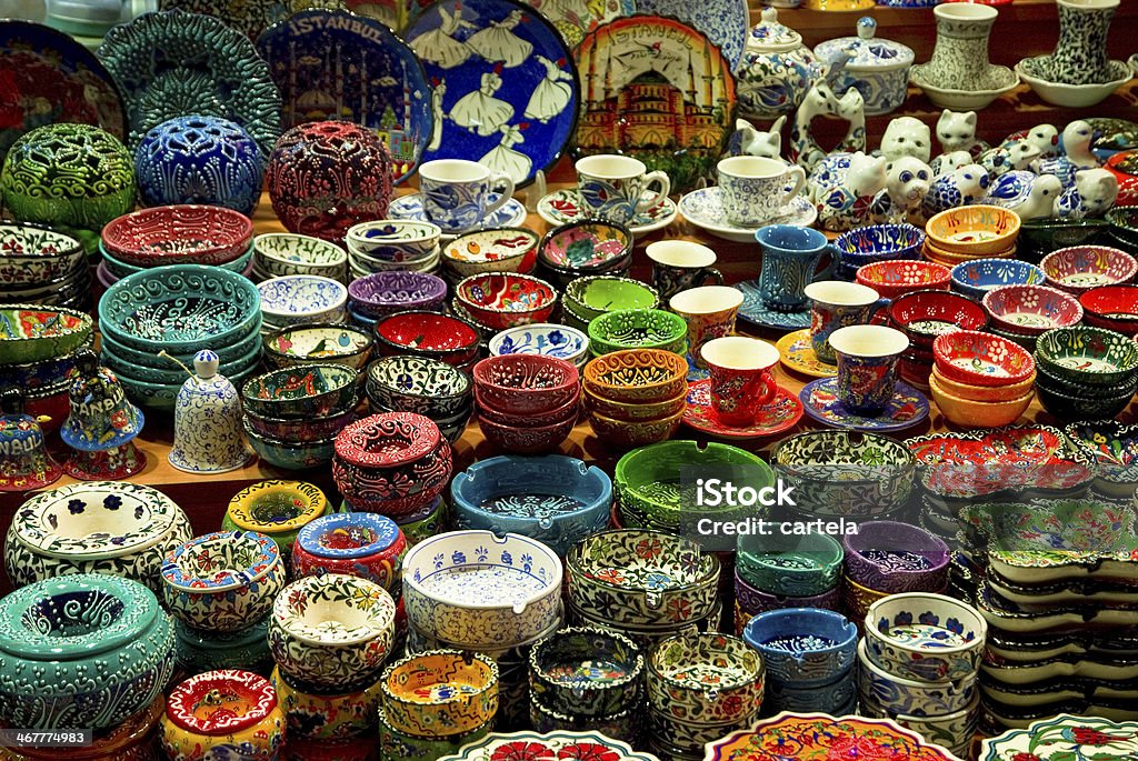 Turkish ceramics on the Istanbul Grand Bazaar. Art And Craft Stock Photo