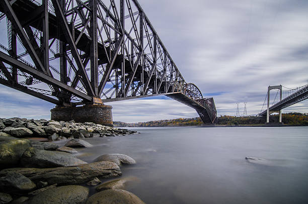 Long exposure of St-Lawrence river Quebec bridge and Pierre-Laporte bridge