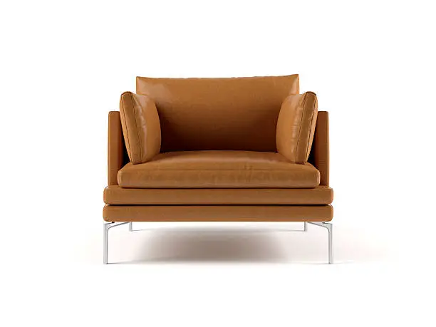 Render image of modern brown leather chair on white background.