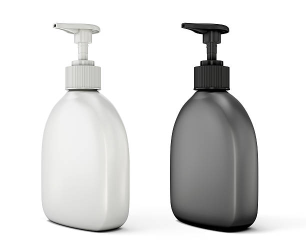 istock Black and white bottles template for soap on a white 467780214