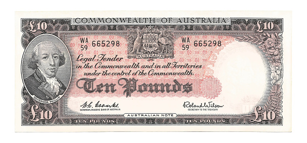 Obsolete ten Australian pound note. 