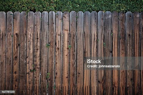 Neighborhood Fence With Plants Growing Through Stock Photo - Download Image Now - 2015, Brown, Community