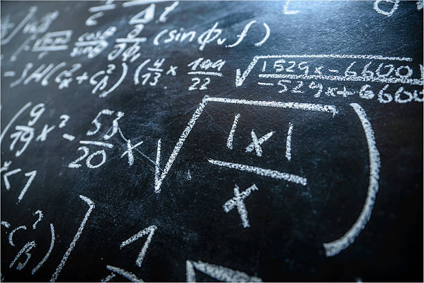 Blackboard A blackboard filled with formulas and equations mathematics stock pictures, royalty-free photos & images