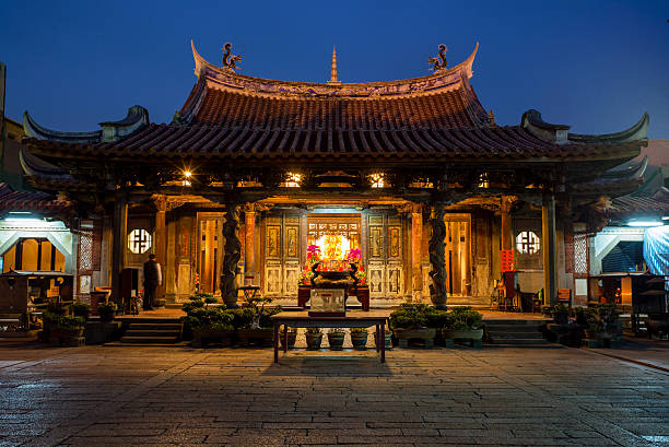 night shot of a traditional Chinese temple named Longshan Temple in Lukang, Changhus, Taiwan