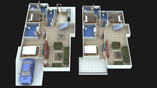 Interior plan 14 for home ground floor and first floor 3D interior design for home (ground floor and first floor), with beautiful furnitures and flooring with black in background. the clinton foundation stock pictures, royalty-free photos & images