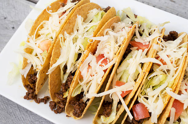 istock Ground beef tacos with cheese lettuce and tomatoes 467791724