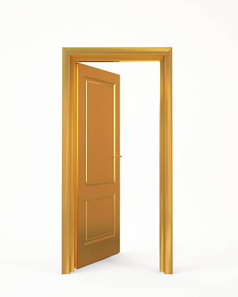 istock golden opened door on white background 467792320