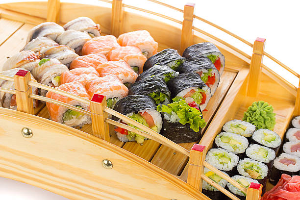istock Sushi set on wooden plate 467796270