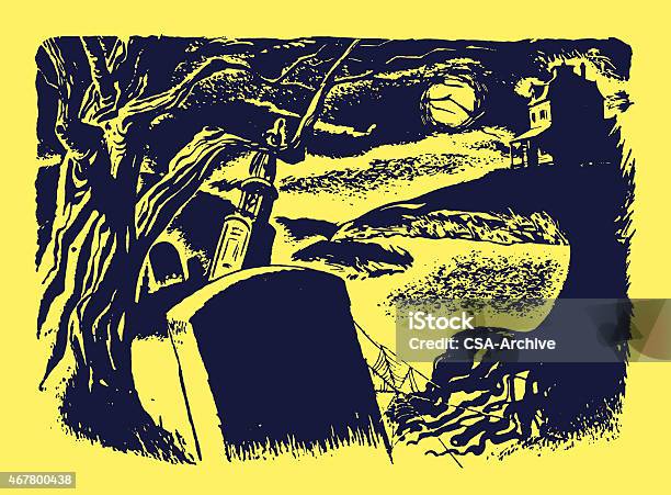 Graveyard At Night Stock Illustration - Download Image Now - Spooky, Tombstone, Cemetery