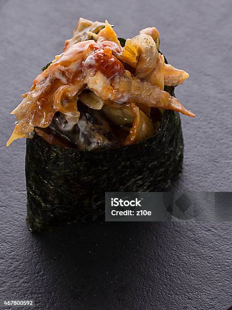 Sushi Gunkan On A Stone Plate Stock Photo - Download Image Now - Nigiri, 2015, Asia