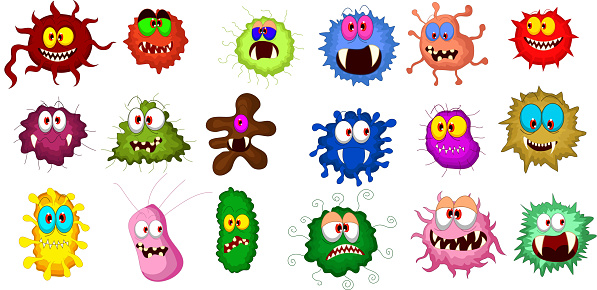 Collection of personified bacteria cartoons
