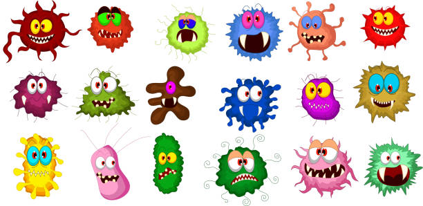 Collection of personified bacteria cartoons vector illustration of Cartoon bacteria collection set for you design ugly cartoon characters stock illustrations