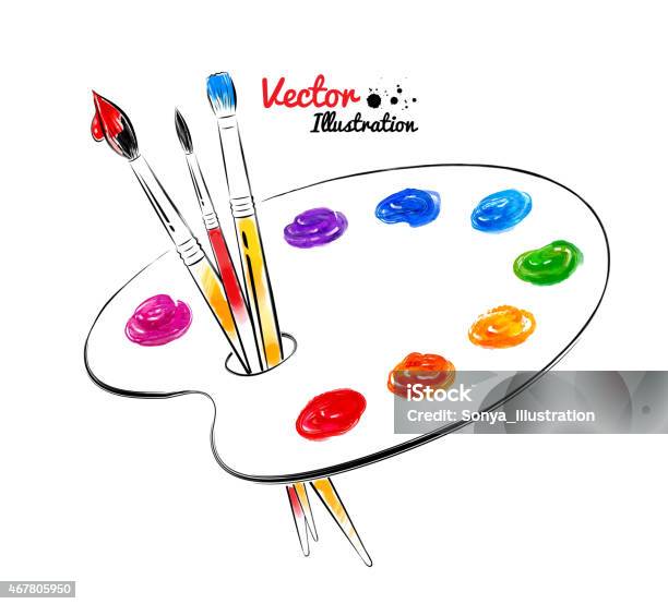 Painting Palette And Brushes Vector Illustration Isolated On White  Background Stock Illustration - Download Image Now - iStock
