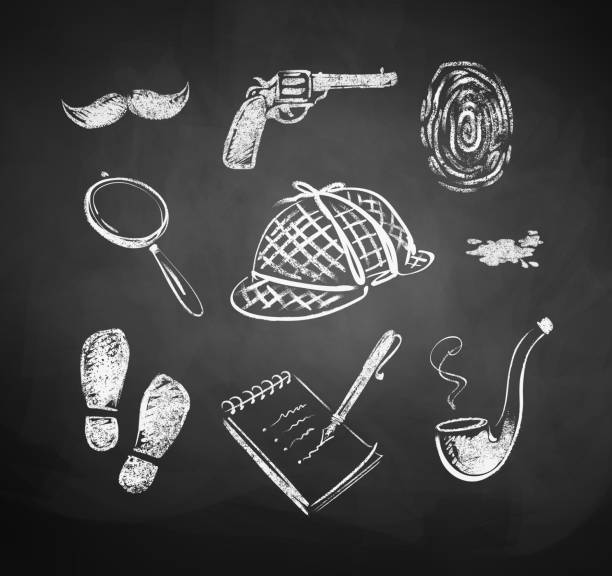 ilustraciones, imágenes clip art, dibujos animados e iconos de stock de chalked detective juego. - detective inspector forensic science searching