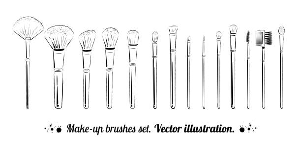 Makeup brushes kit. Makeup brushes kit. Hand drawn vector set. isolated on white. eyeliner brush stock illustrations
