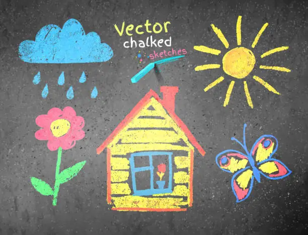 Vector illustration of Chalked kids drawing