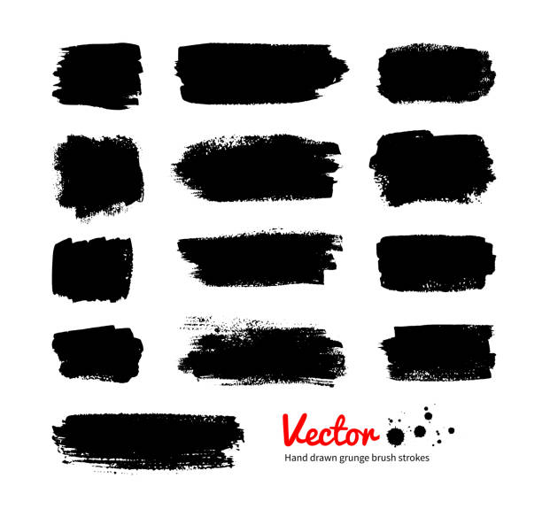 Black grunge banners. Black grunge hand drawn banners. Vector set. smudged stock illustrations