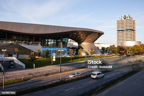 Munich Bmw Headquarter And Museum At Dusk Stock Photo - Download Image Now - 2015, Architecture, BMW