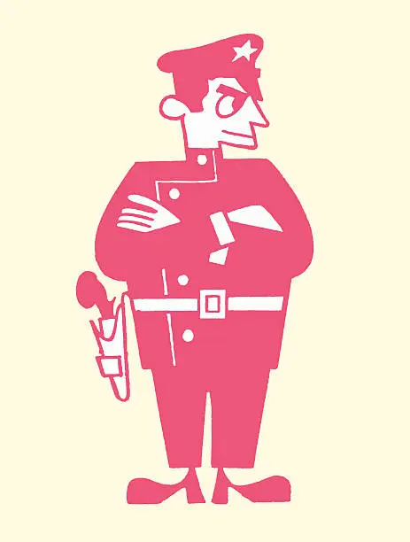 Vector illustration of Stern Policeman Looking to the Side