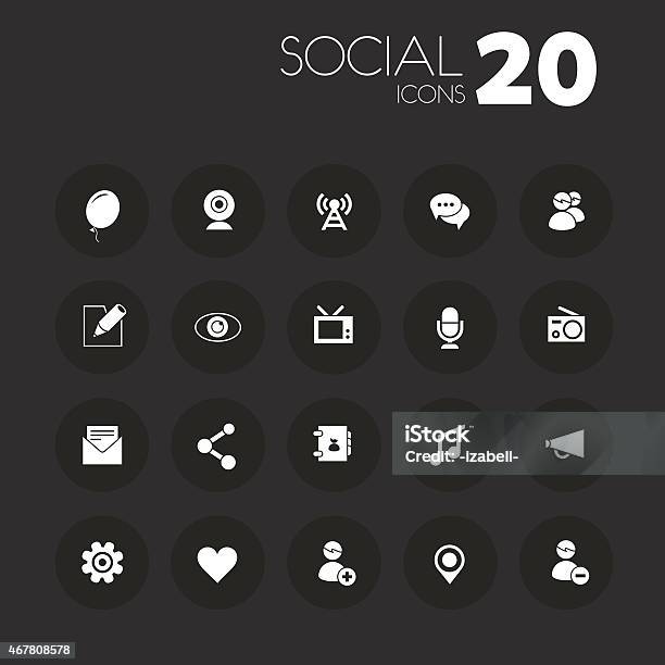 Social Icons Dark Gray Stock Illustration - Download Image Now - Computer-Aided Manufacturing, 2015, Blogging