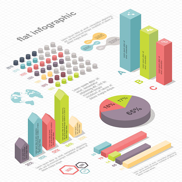 flache 3d isometric infographic für ihre business-präsentationen. - gruppe von gegenständen grafiken stock-grafiken, -clipart, -cartoons und -symbole