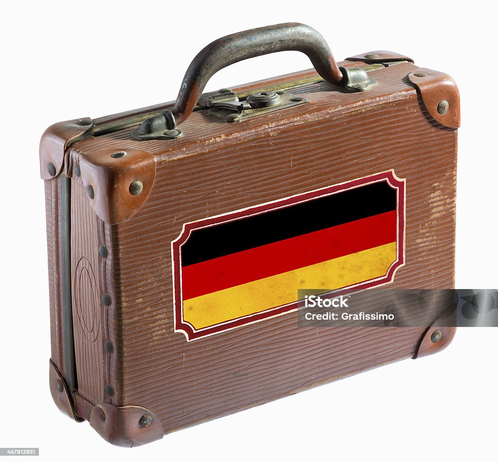 Antico valigia in pelle con bandiera della Germania - Foto stock royalty-free di Bandiera della Germania