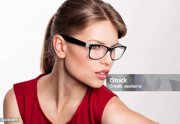 Young Woman Wearing Glasses On White Background Stock Photo - Download Image Now - Adult, Business, Business Person