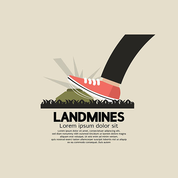 Foot Step On Landmines Foot Step On Landmines Vector Illustration land mine stock illustrations