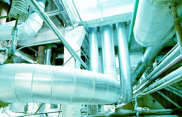istock Industrial zone, Steel pipelines in blue tones 467815260