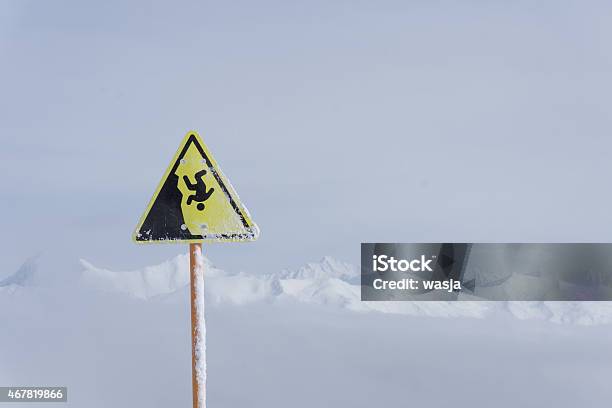 Danger Steep Cliff Mountain Sign Stock Photo - Download Image Now - 2015, Above, Adventure