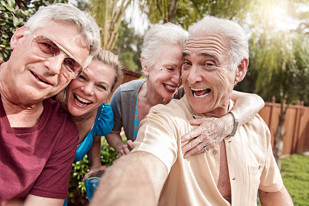 istock Group of senior people taking selfie 467824590