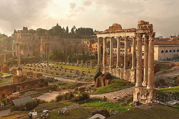 istock View of the Roman Forum with columns, warm sunlight 467826698