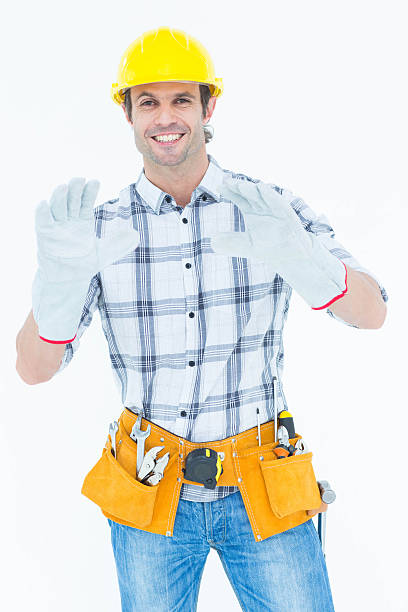 istock Happy male technician wearing gloves 467828804