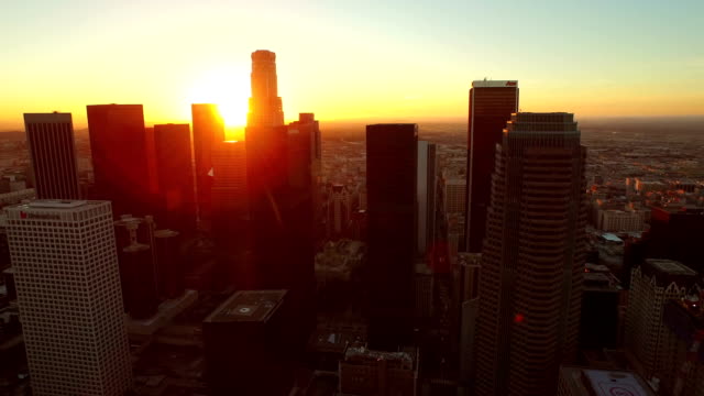 Los Angeles Aerial Downtown Cityscape Sunrise