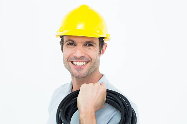 istock Electrician carrying wires over white background 467830146