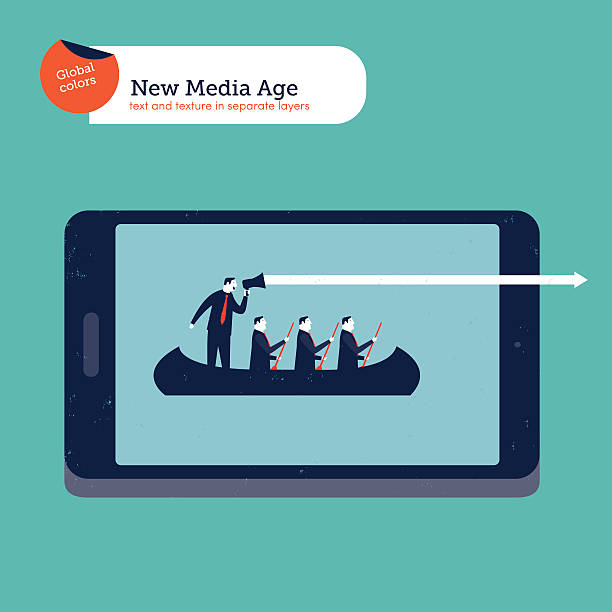 illustrations, cliparts, dessins animés et icônes de hommes d'affaires sur le bateau avec entraîneur sur une tablette numérique - smart phone digital tablet group of people manager