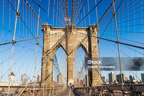 Brooklyn Bridge In Summer New York City Stock Photo - Download Image Now - 2015, Architecture, Blue