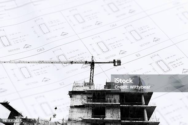 Construction Site With Cranes On Silhouette Background Stock Photo - Download Image Now